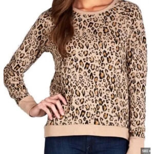 Joie Leopard Print Sweatshirt Women XS Extra Small Crew Neck Long Sleeve Sweater